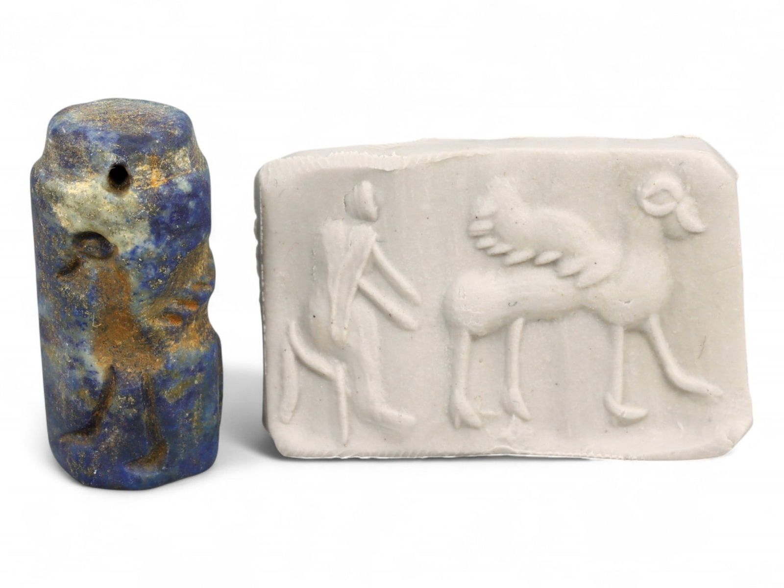 Ancient Akkadian Winged Beast and Attendant Lapis Lazuli Cylinder Seal, c. 2350-2150 BCE, 8.7g (1 of 4)