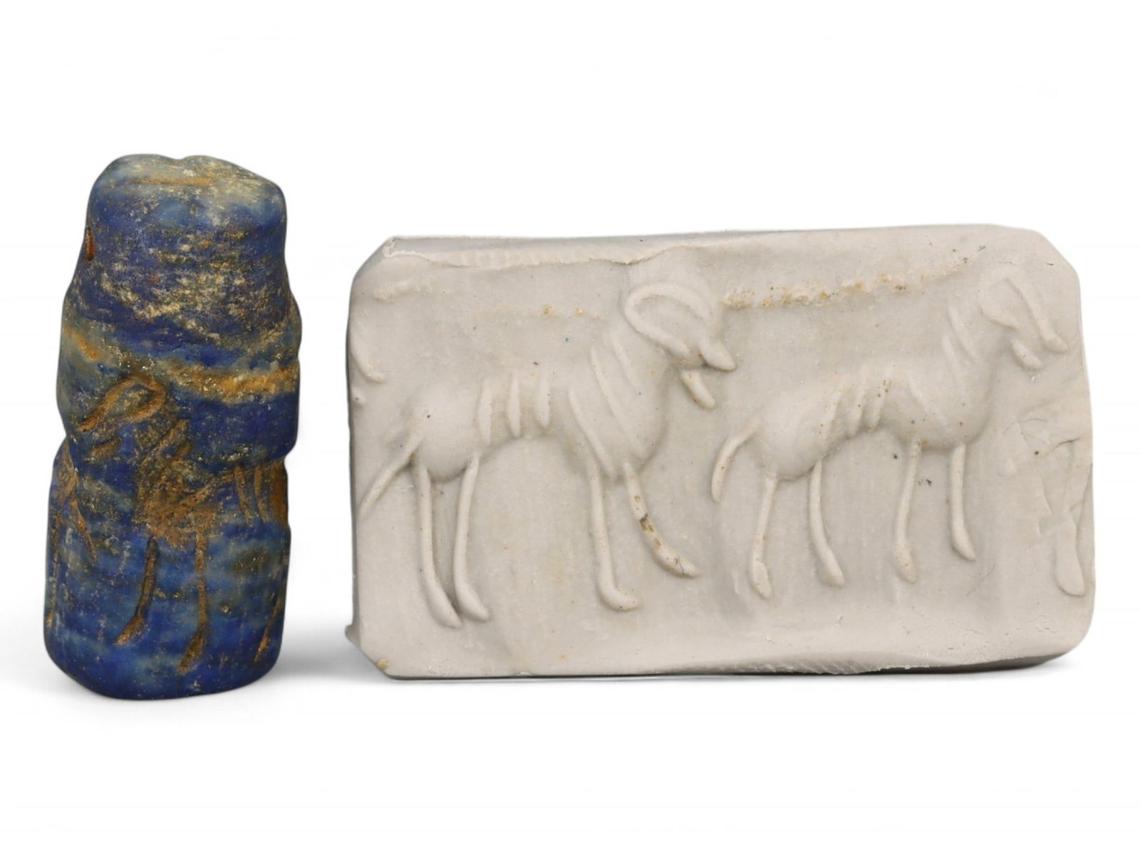 Ancient Akkadian Lapis Lazuli Cylinder Seal of Striding Rams and Divine Symbol, 2350-2150 BCE, 5.9g (1 of 4)
