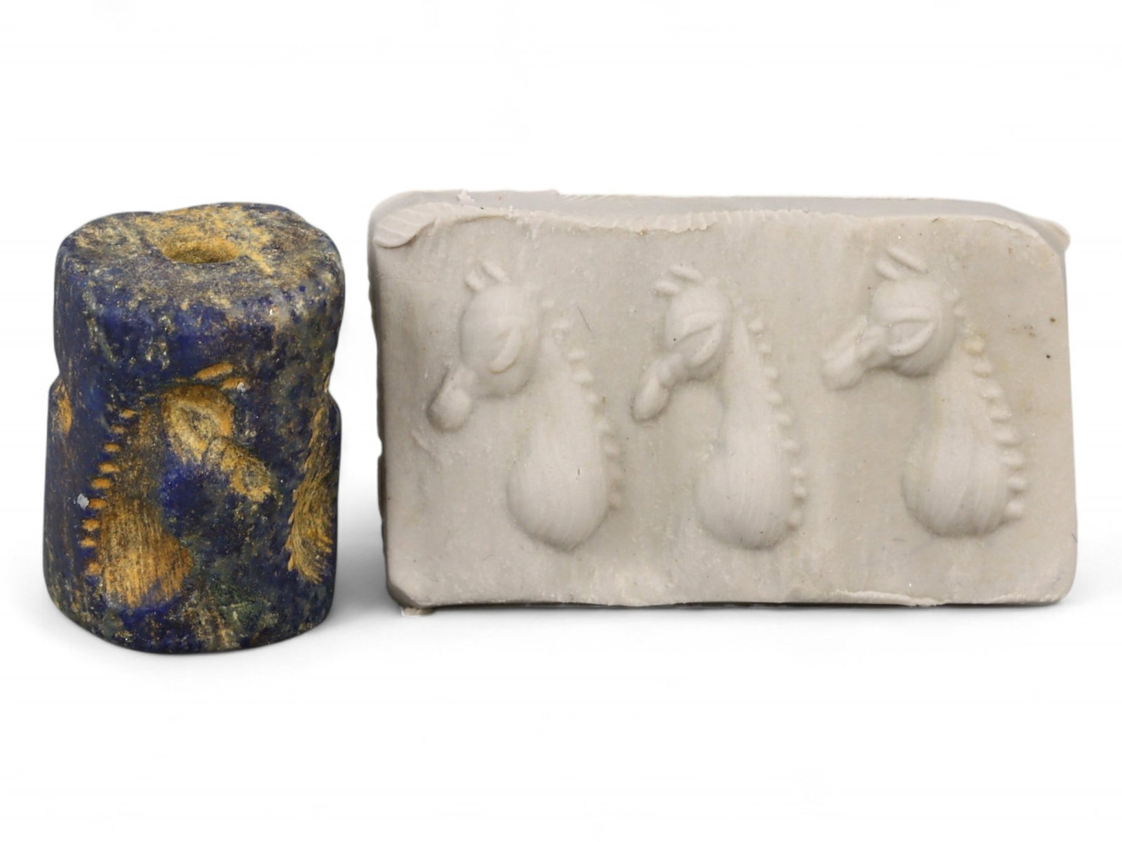 Ancient Akkadian Triple Ibex Head Lapis Lazuli Cylinder Seal, c. 2350-2150 BCE, 6g (1 of 4)