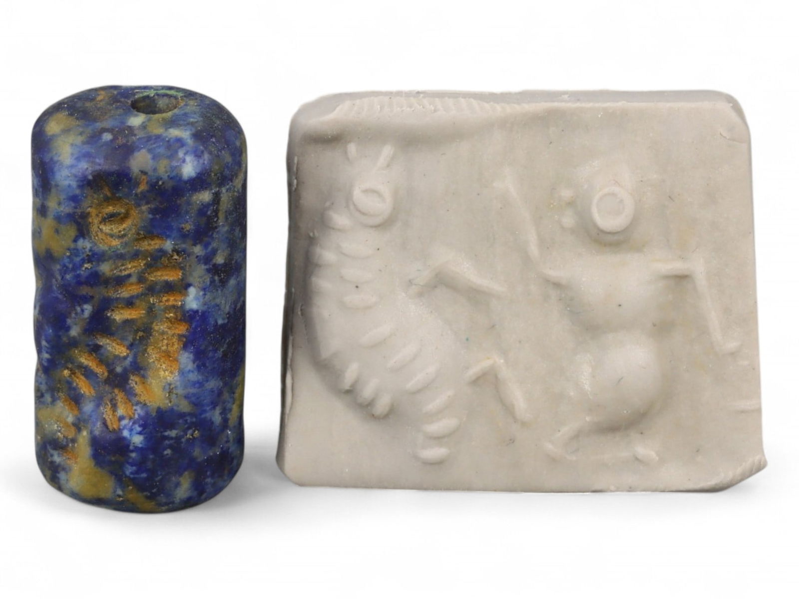 Ancient Akkadian Dancer and Spirit Figure Cylinder Lapis Lazuli Seal, c. 2350-2150 BCE, 5.2g (1 of 4)