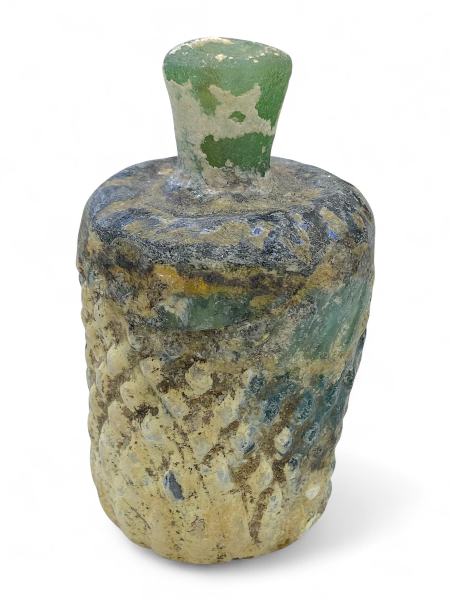 Ancient Roman Ribbed Green Glass Cosmetic Bottle, c. 1st-3rd Century CE, 134g (1 of 3)