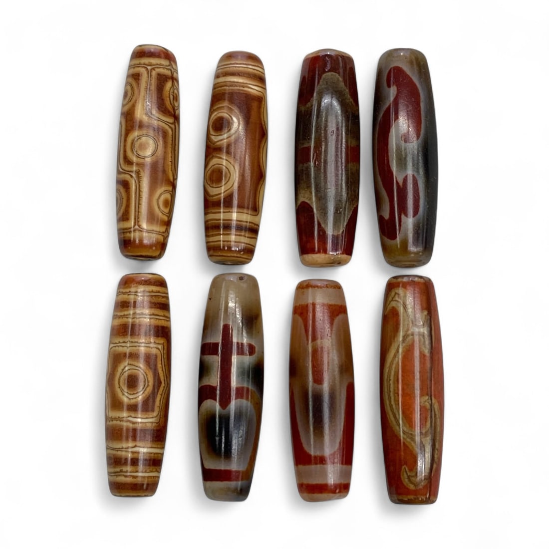 Vintage Tibetan Dzi Agate Beads Collection with Sacred Motifs, Mid-20th Century, 63g (1 of 2)