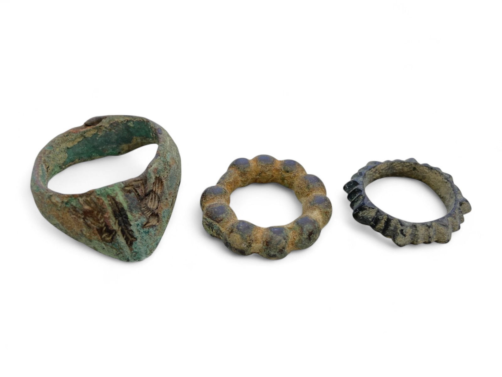 Ancient Roman Bronze Signet Ring and Celtic Proto-Money Rings, c. 1st Century BCE, 27g (1 of 2)