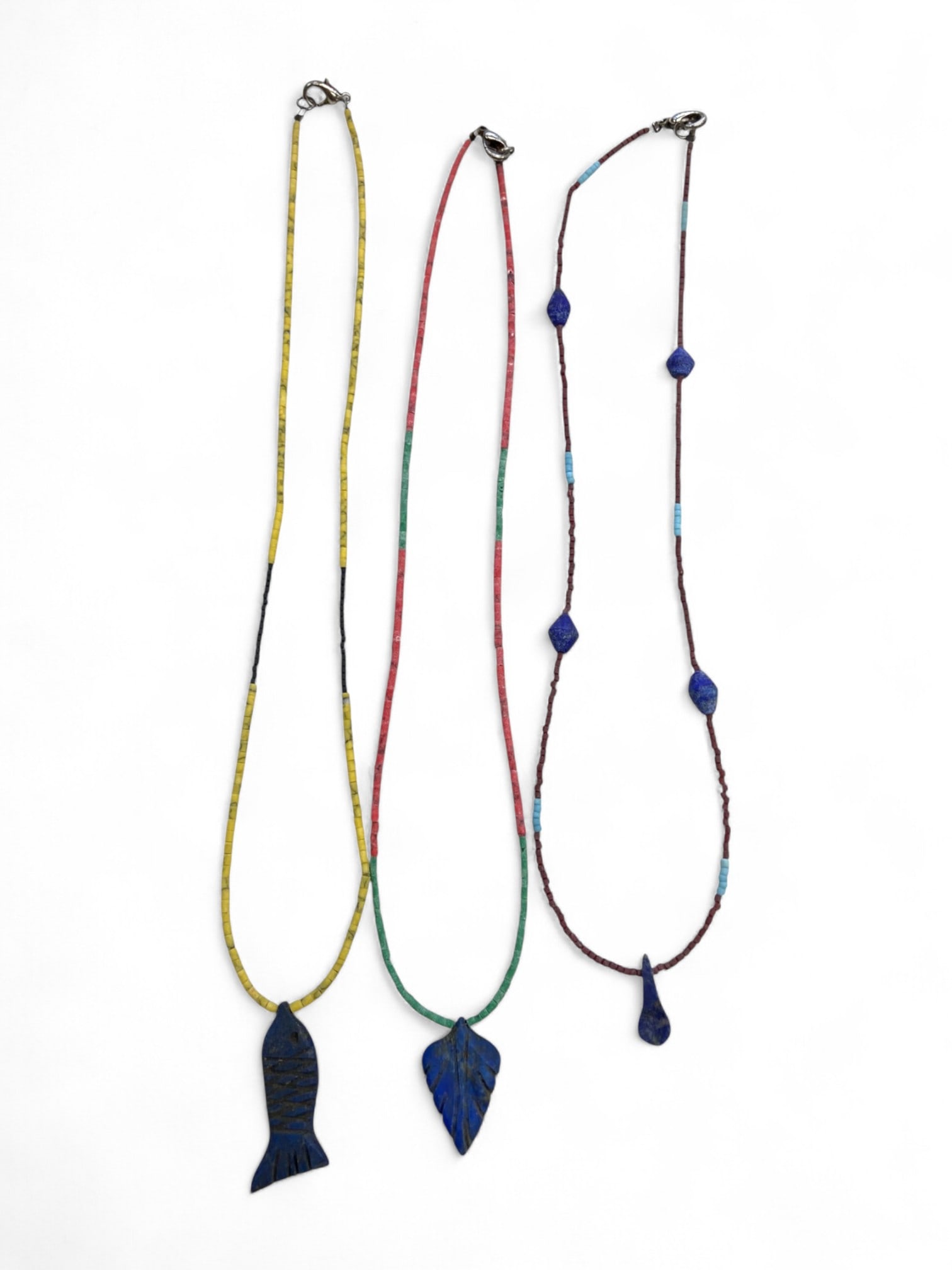 Ancient Near Eastern Leaf and Fish Lapis Lazuli Amulet Necklaces, c. 1st Millennium BCE, 3 pcs, 21g (1 of 3)