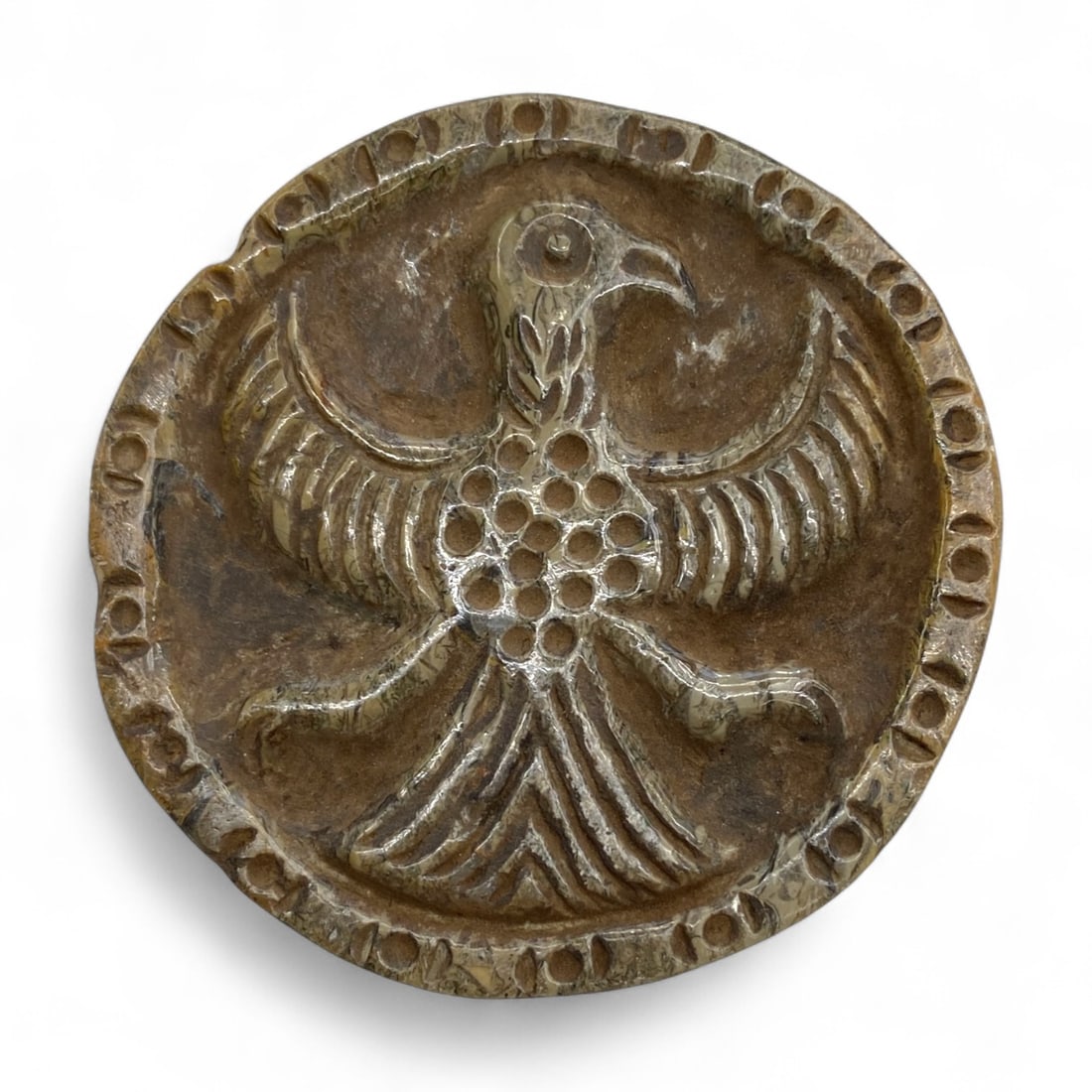 Ancient Near Eastern Bird Motif Stone Disc Relief, c. 1st Millennium BCE, 80g, 7cm (1 of 2)