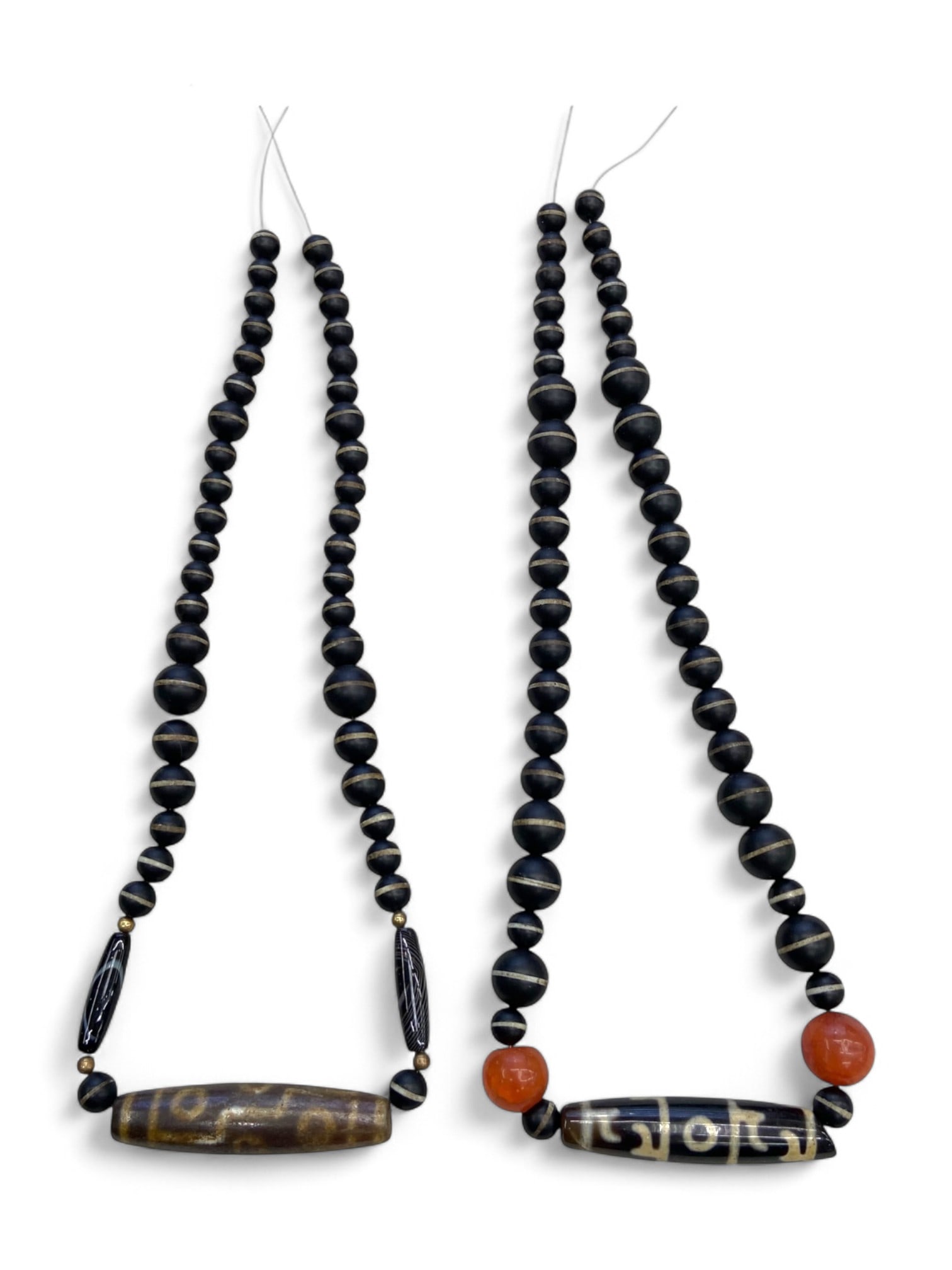 Tibetan Dzi Bead Strands Pair, Agate & Carnelian Accents, 142g (1 of 3)