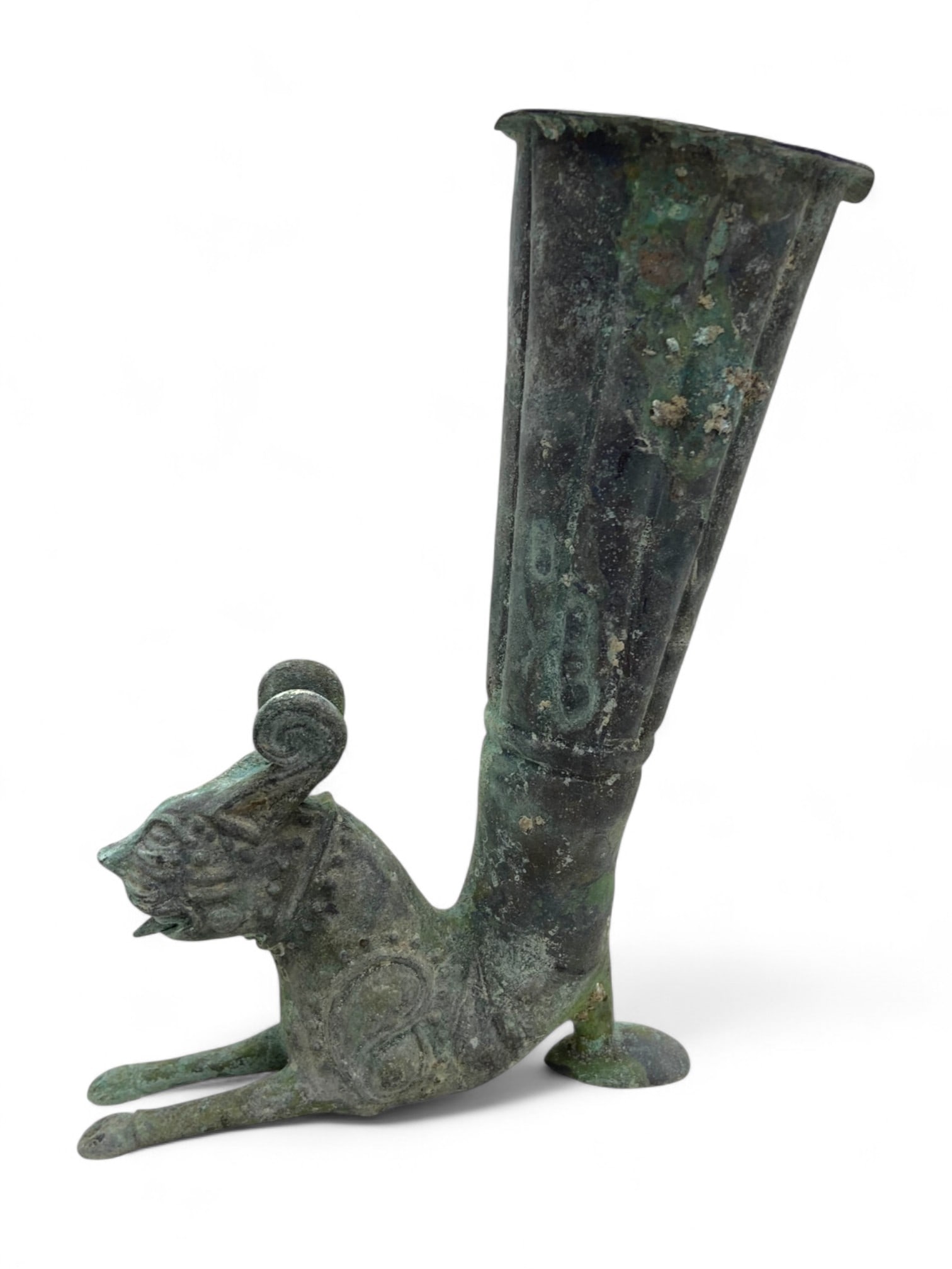 Ancient Parthian Mythical Beast Ritual Rhyton Drinking Vessel Bronze, c. 1st Century BCE, 298g (1 of 3)