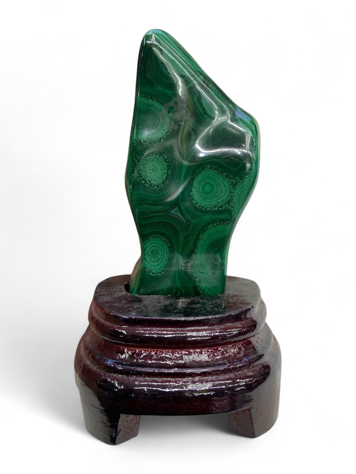 Malachite Polished Freeform Display Specimen with Hardwood Stand, 423g, 14cm (1 of 3)