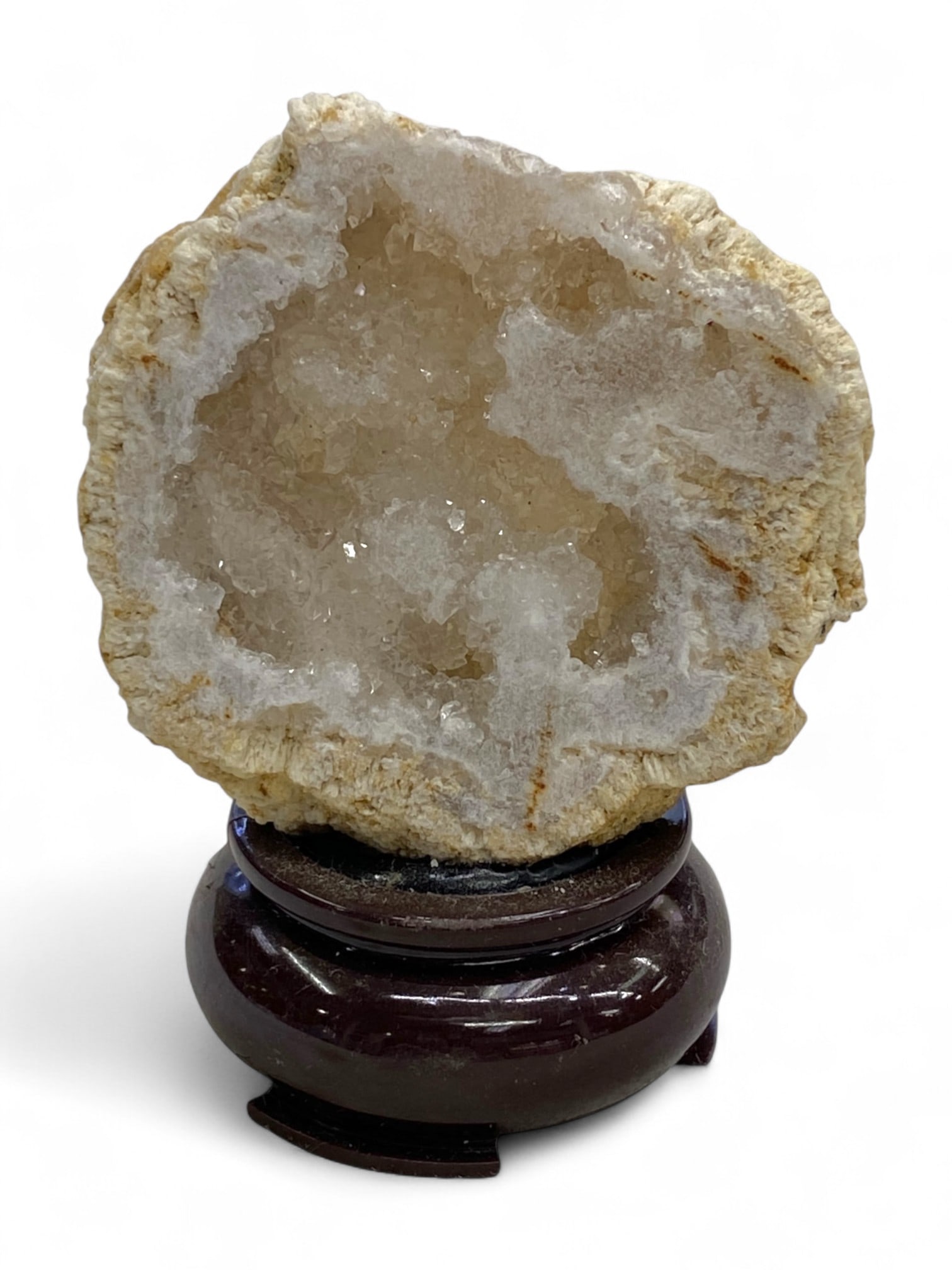 Quartz Crystal Geode Slice with Polished Wood Stand, 94g, 8cm (1 of 5)