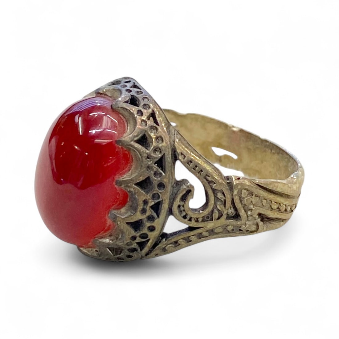 Vintage HG Studio Artisan Red Cabochon Sterling Silver Ring, 925 Marked, 10.5US, 8.8g (1 of 5)