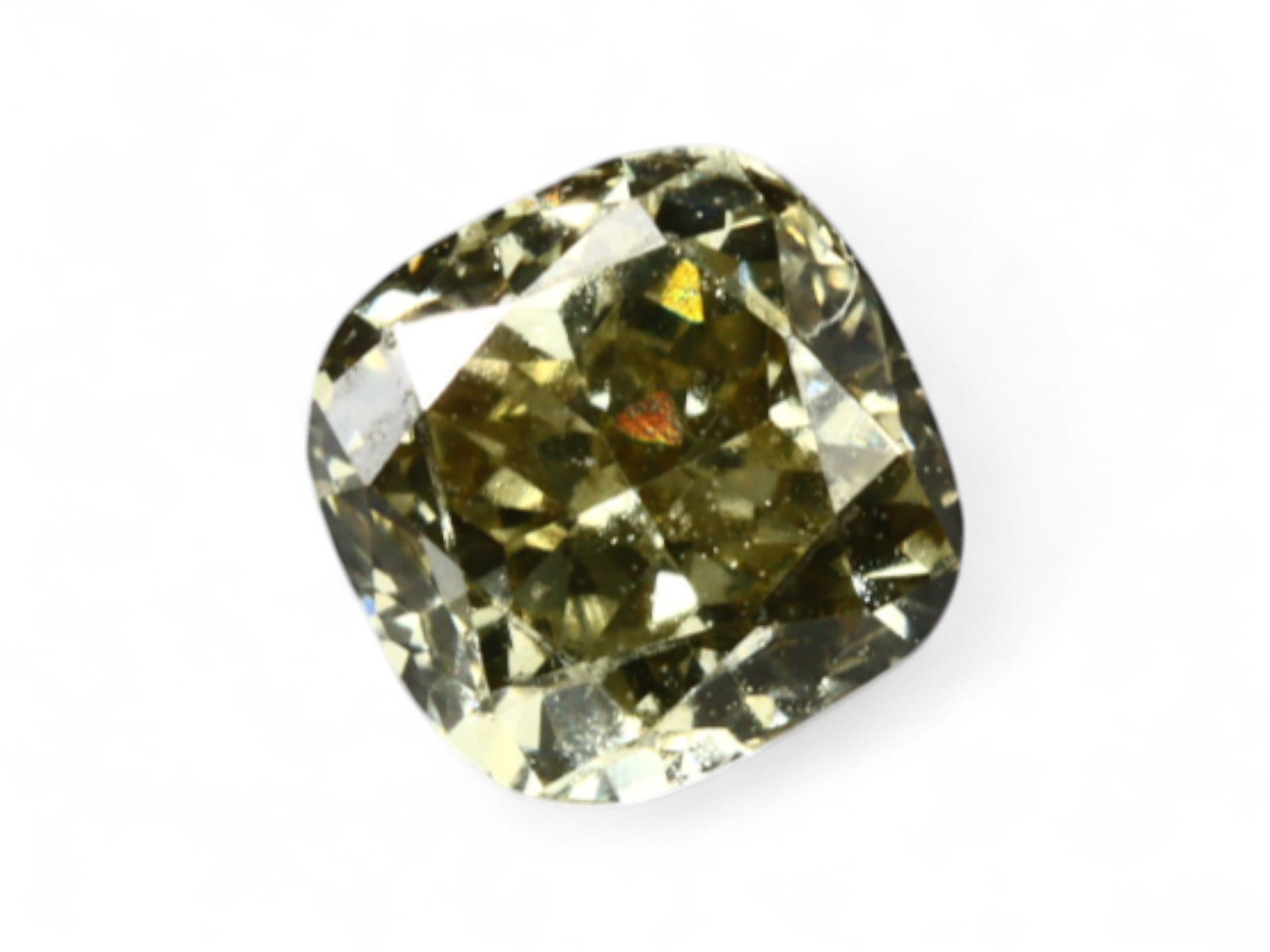 0.18 Carats Olive Green Fancy Diamond - Natural Cushion Cut, 3mm (1 of 2)