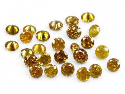 0.53 Carats Golden Yellow Fancy Diamond Lot - Natural Round Cuts, 25 Pieces, 1.7mm: This radiant collection of 25 petite round-cut diamonds glows with intense golden yellow brilliance, ranging from deep saffron and warm amber to lemon and honey tones. Each stone bursts with fiery lig