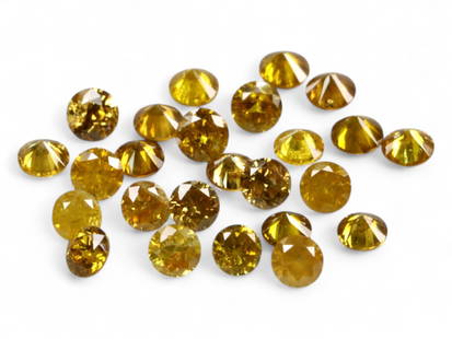 0.52 Carats Golden Yellow Fancy Diamond Lot - Natural Round Cuts, 25 Pieces, 1.7mm: This radiant collection of 25 petite round-cut diamonds glows with intense golden yellow brilliance, ranging from deep saffron and warm amber to lemon and honey tones. Each stone bursts with fiery lig