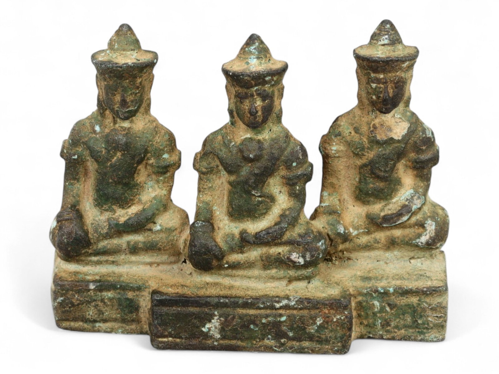 Antique Southeast Asian Triple Seated Buddha Bronze Shrine, c. 18th-19th Century, 157g (1 of 2)