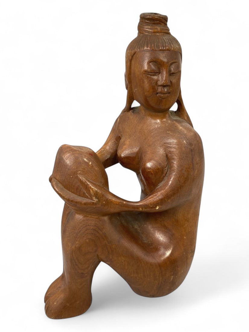 Tribal Southeast Asian Seated Female Fertility Figure in Hand-Carved Wood, Mid-20th Century, 283g (1 of 5)