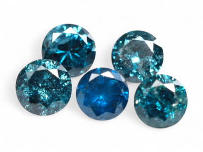 0.45 Carats Electric Blue Diamond Lot - Round Cut Irradiated Selection, 2.8mm: This vibrant lot of five round-cut diamonds radiates with a saturated electric blue tone, enhanced through irradiation for maximum chromatic impact. Measuring approximately 2.8 mm each, the stones fla