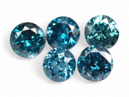 0.45 Carats Electric Blue Diamond Lot - Round Cut Irradiated Selection, 2.8mm: This vibrant lot of five round-cut diamonds radiates with a saturated electric blue tone, enhanced through irradiation for maximum chromatic impact. Measuring approximately 2.8 mm each, the stones fla