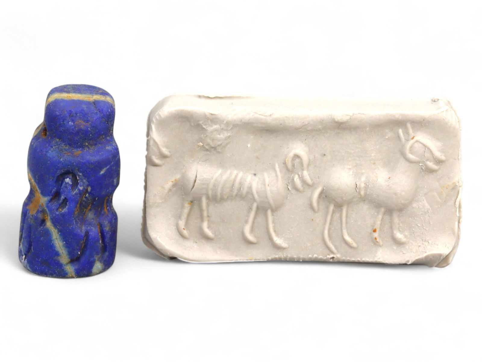 Ancient Elamite Twin Ibex Cylinder Seal in Lapis Lazuli, c. 2500-1800 BCE, 4.1g (1 of 4)