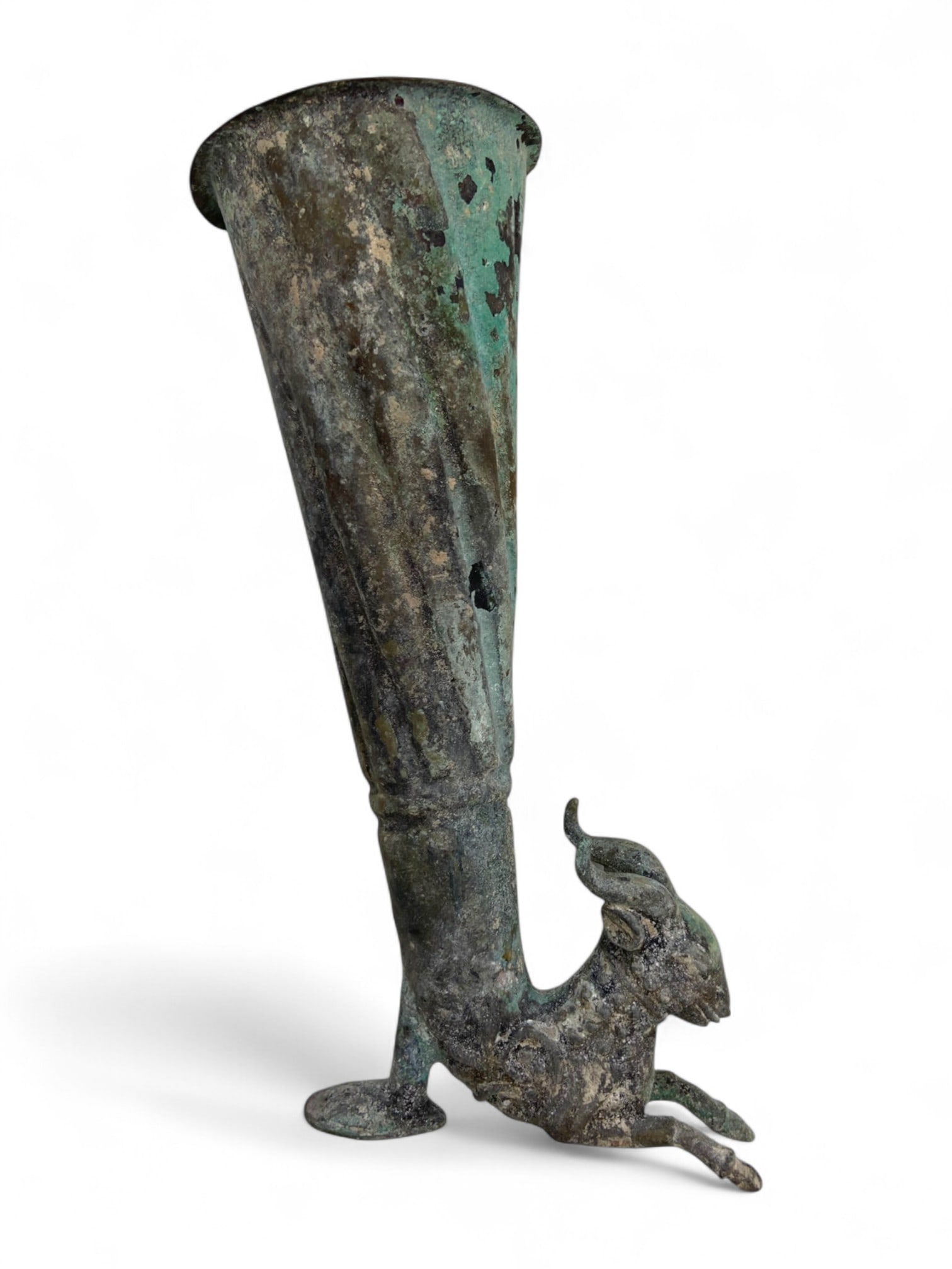 Ancient Parthian Bronze Rhyton with Ibex Terminal, c. 1st Century BCE - 1st Century CE, 218 gram (1 of 4)