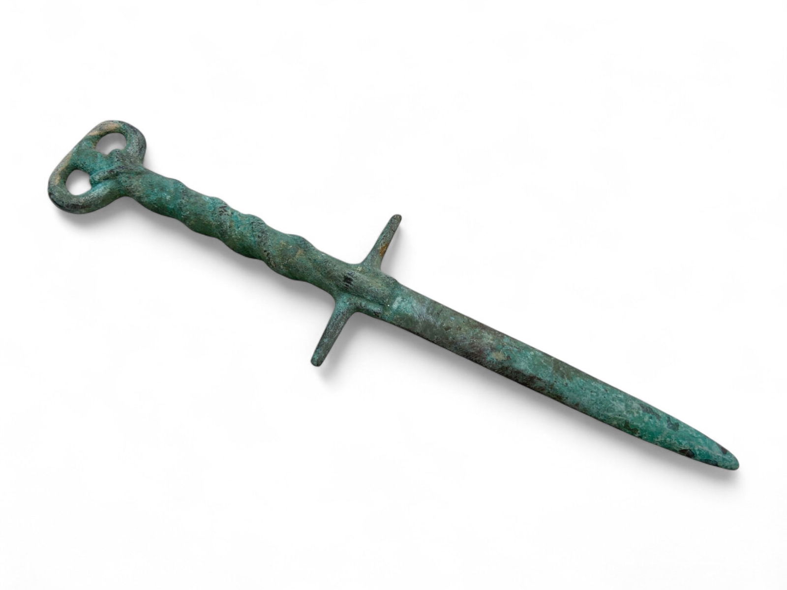 Ancient Near Eastern Bronze Dagger with Ribbed Grip and Tanged Guard, c. 2nd Millennium BCE, 176g (1 of 5)
