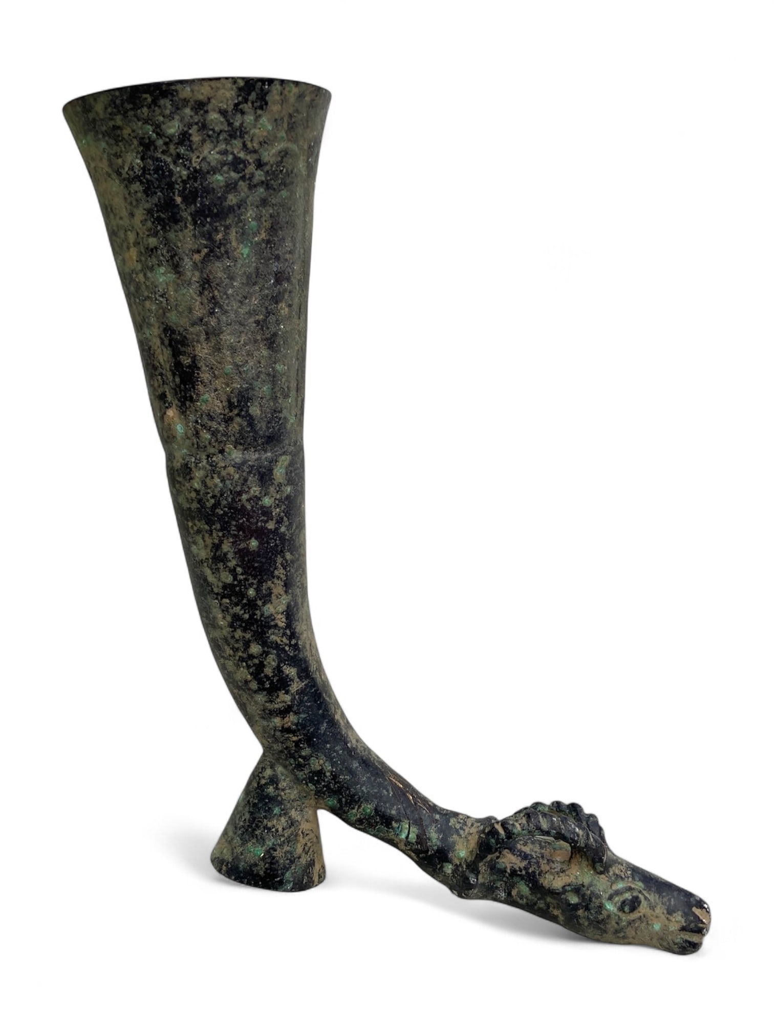 Antique Bronze Ritual Horn Pourer with Horse-Head Terminal, 197g (1 of 5)