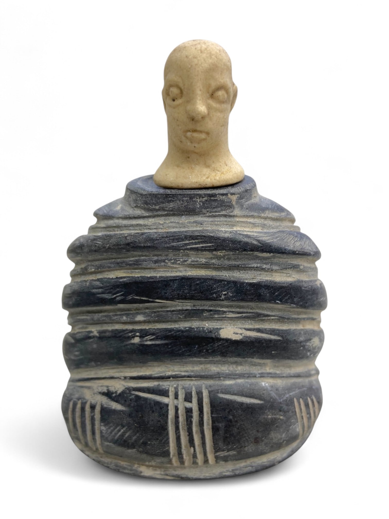 Ancient Bactrian Anthropomorphic Alabaster Idol with Incised Robe Motif, c. 3rd Millennium BCE, 271g (1 of 3)