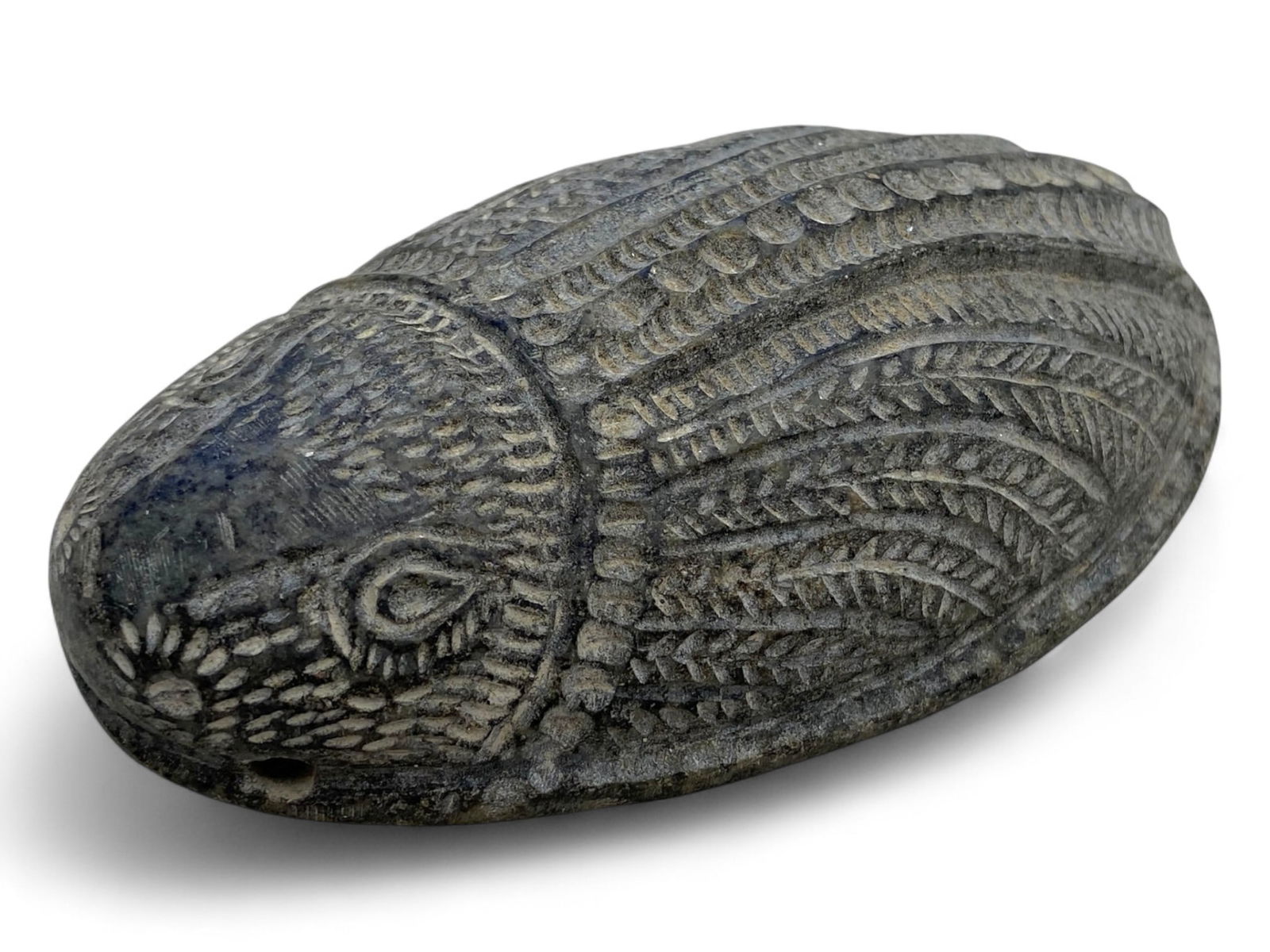 Ancient Egyptian Sacred Scarab Weight Stone with Feathered Carving, c. 2nd Millennium BCE, 269g (1 of 4)