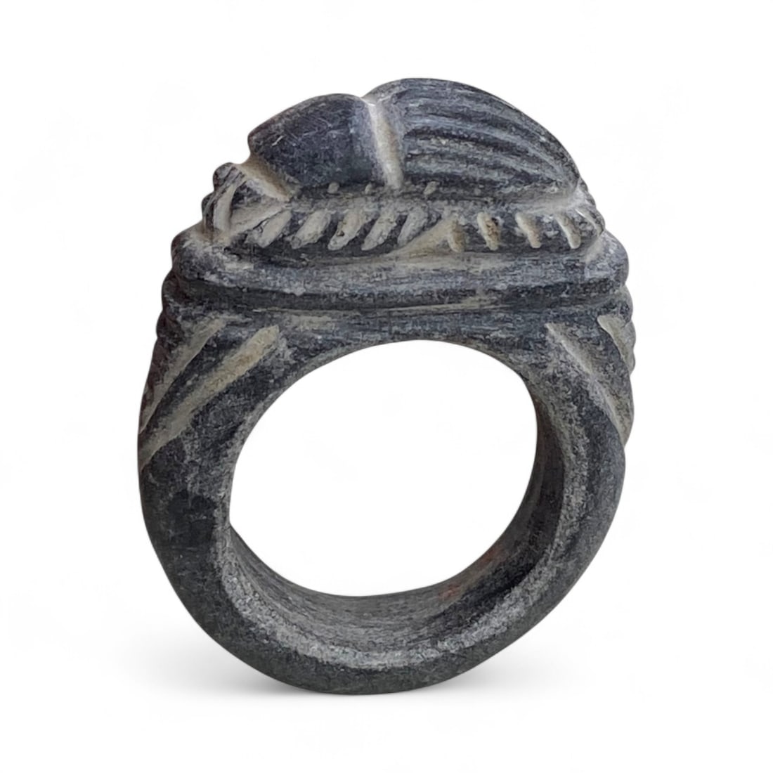 Ancient Egyptian Schist Scarab Ring Symbolizing Rebirth and Protection, c. 2nd Millennium BCE, 15g (1 of 3)