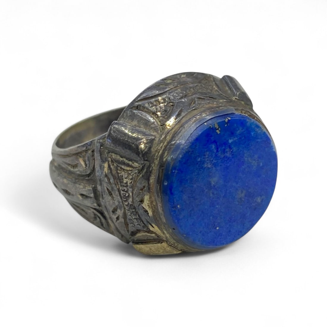 Antique Central Asian Royal Blue Lapis Lazuli Silver Ring, c. Early 20th Century, 9g, US 7.5 (1 of 3)