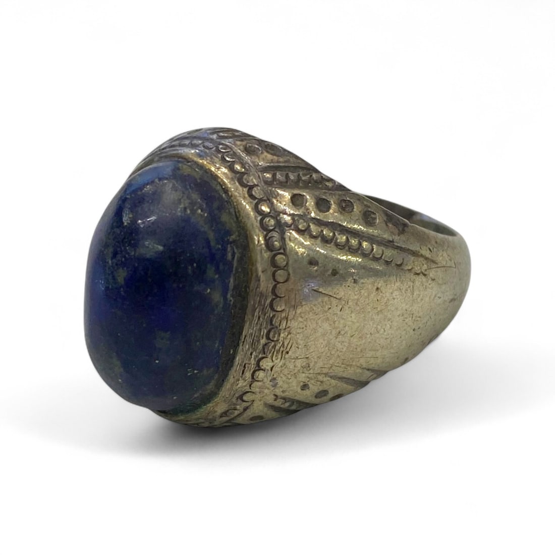 Antique Central Asian Deep Blue Lapis Lazuli Ring, c. Early 20th Century, 13g, US 9.5 (1 of 3)