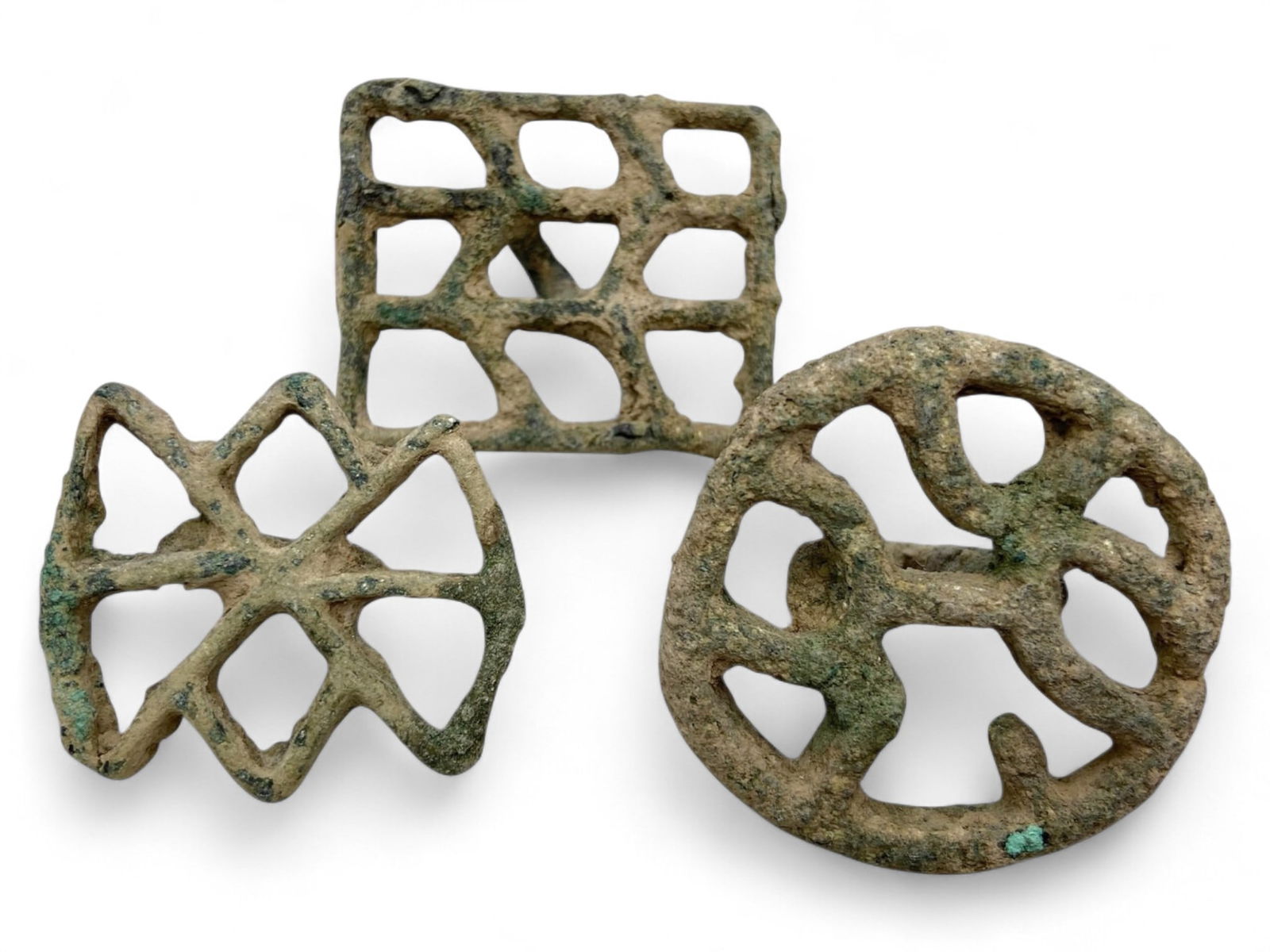Ancient Greco-Bactrian Openwork Copper Alloy Textile Stamps, c. 3rd-1st Century BCE, 46g (1 of 2)