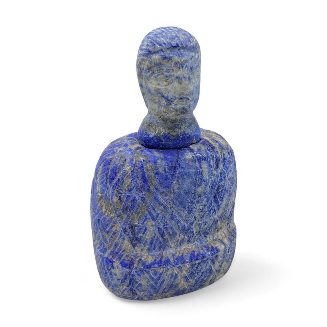 Ancient Bactrian Seated Idol in Lapis Lazuli with Geometric Robe Pattern, 3rd Millennium BCE, 342g (1 of 3)