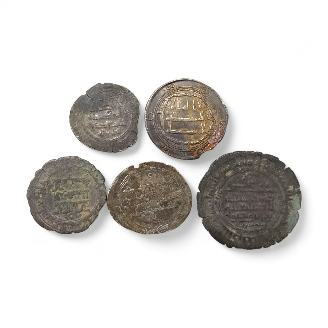 Medieval Abbasid Silver Dirham Coin Collection, Arabic Inscriptions, c. 8th-9th Century CE, 18g (1 of 2)