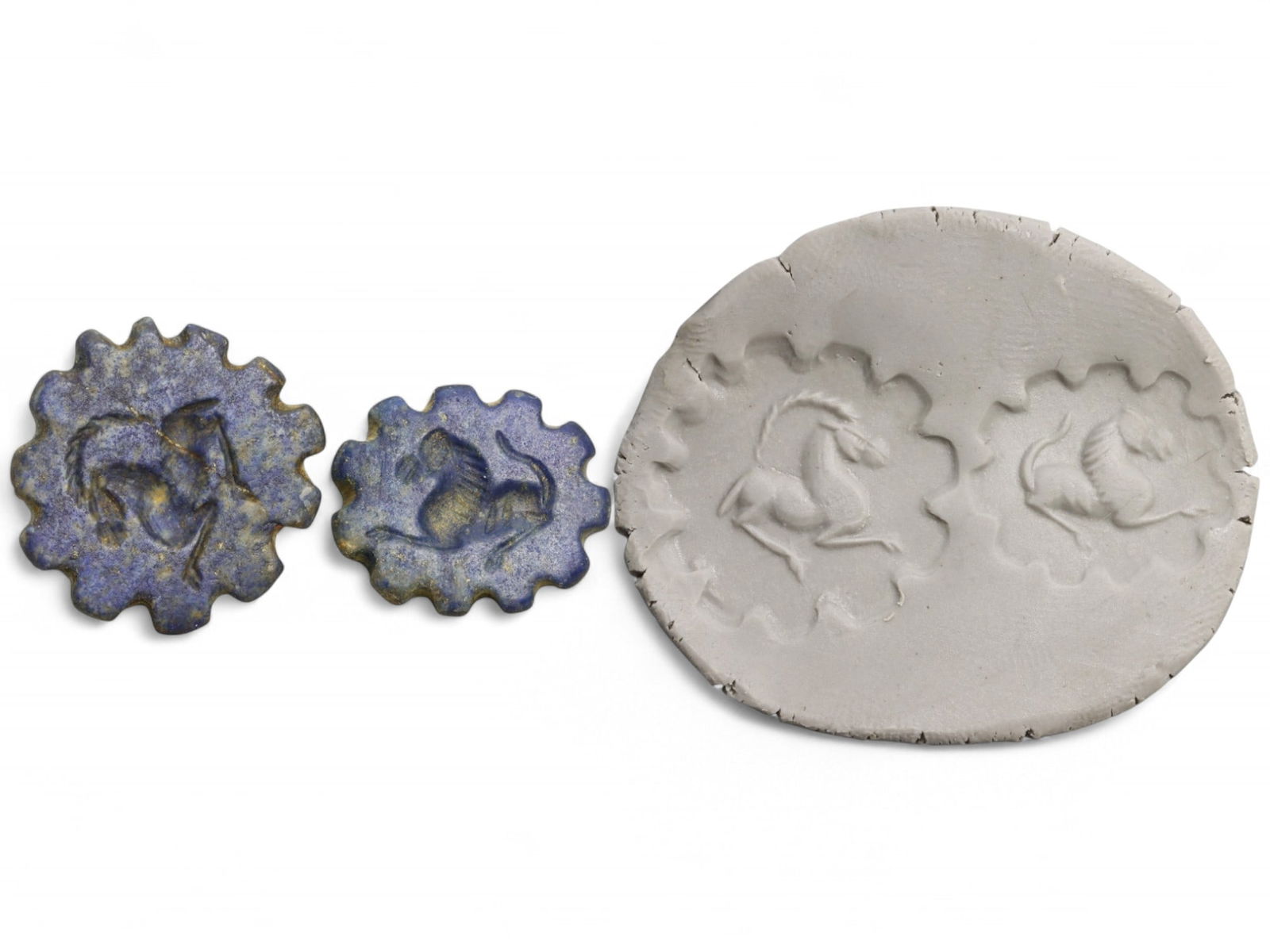 Ancient Elamite Floral Rosette Lapis Lazuli Double Stamp Seal Pair, c. 2200-1800 BCE, 8g (1 of 3)