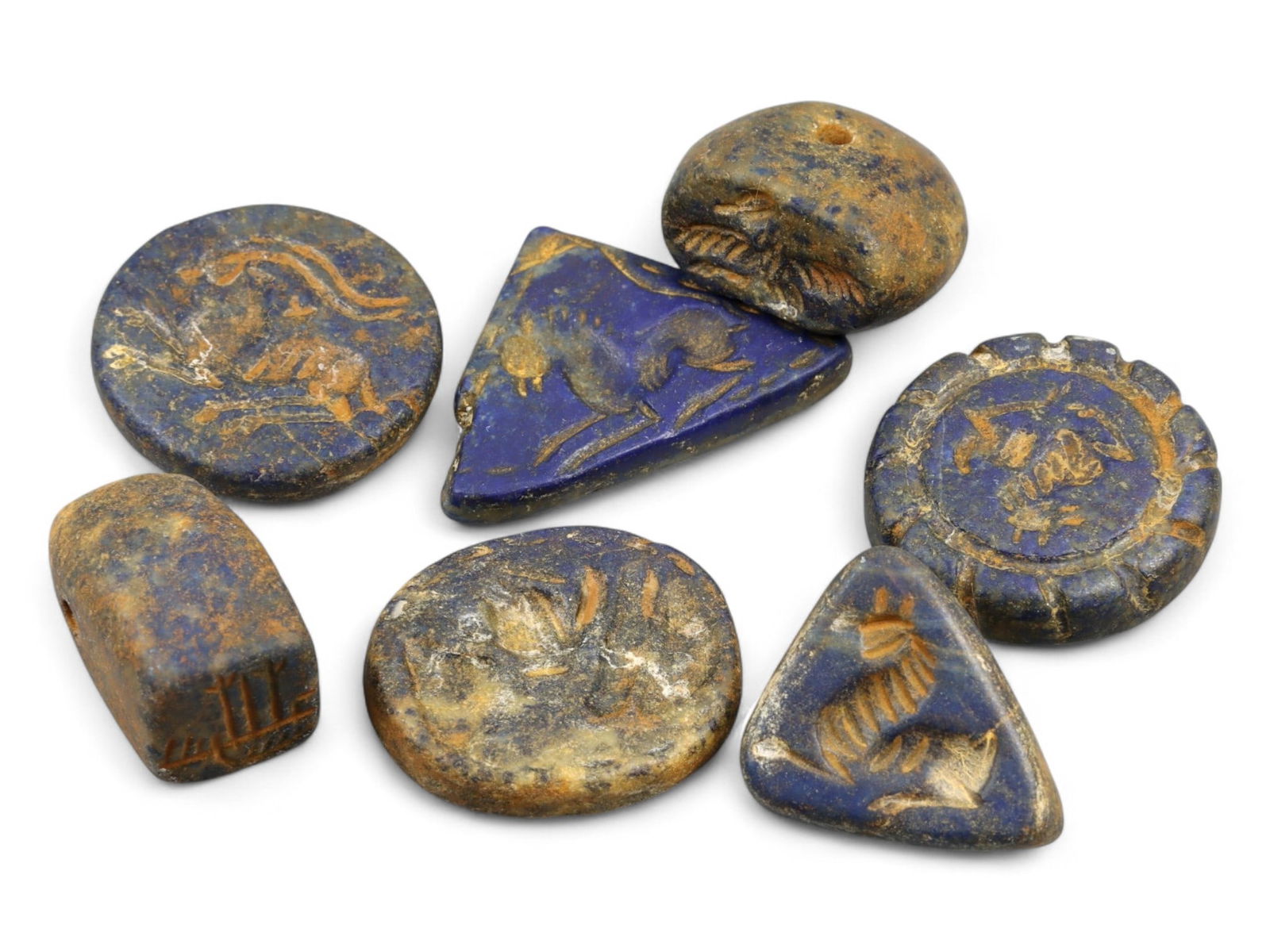 Ancient Near Eastern and Phoenician Carved Lapis Lazuli Intaglio Beads and Amulets, 1.8-2.8cm, 32.3g (1 of 1)