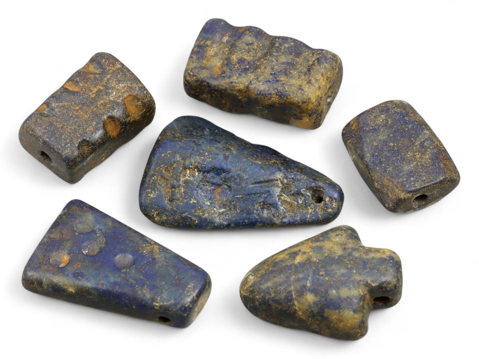 Ancient Phoenician Abstract Geometric Lapis Lazuli Beads Set, c. 7th-4th Century BCE, 26.3g: This intriguing set of ancient Phoenician lapis lazuli beads, dating to the 7th-4th century BCE, embodies the innovative spirit of a maritime culture that spread its influence from the Levant to North
