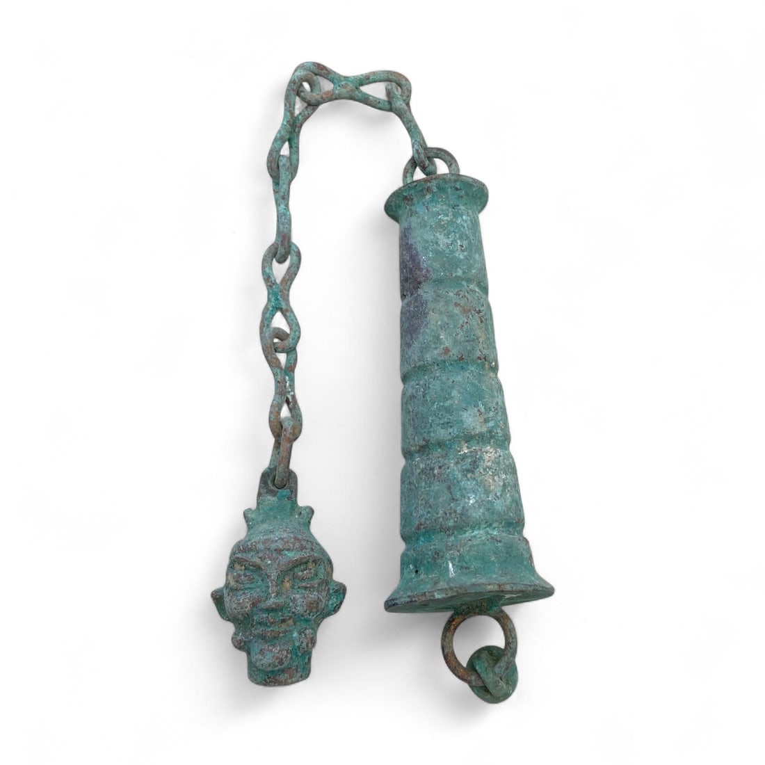 Ancient Roman Bronze Steelyard Weight with Chain and Bust Terminal, c. 1st-3rd Century CE, 190g (1 of 3)