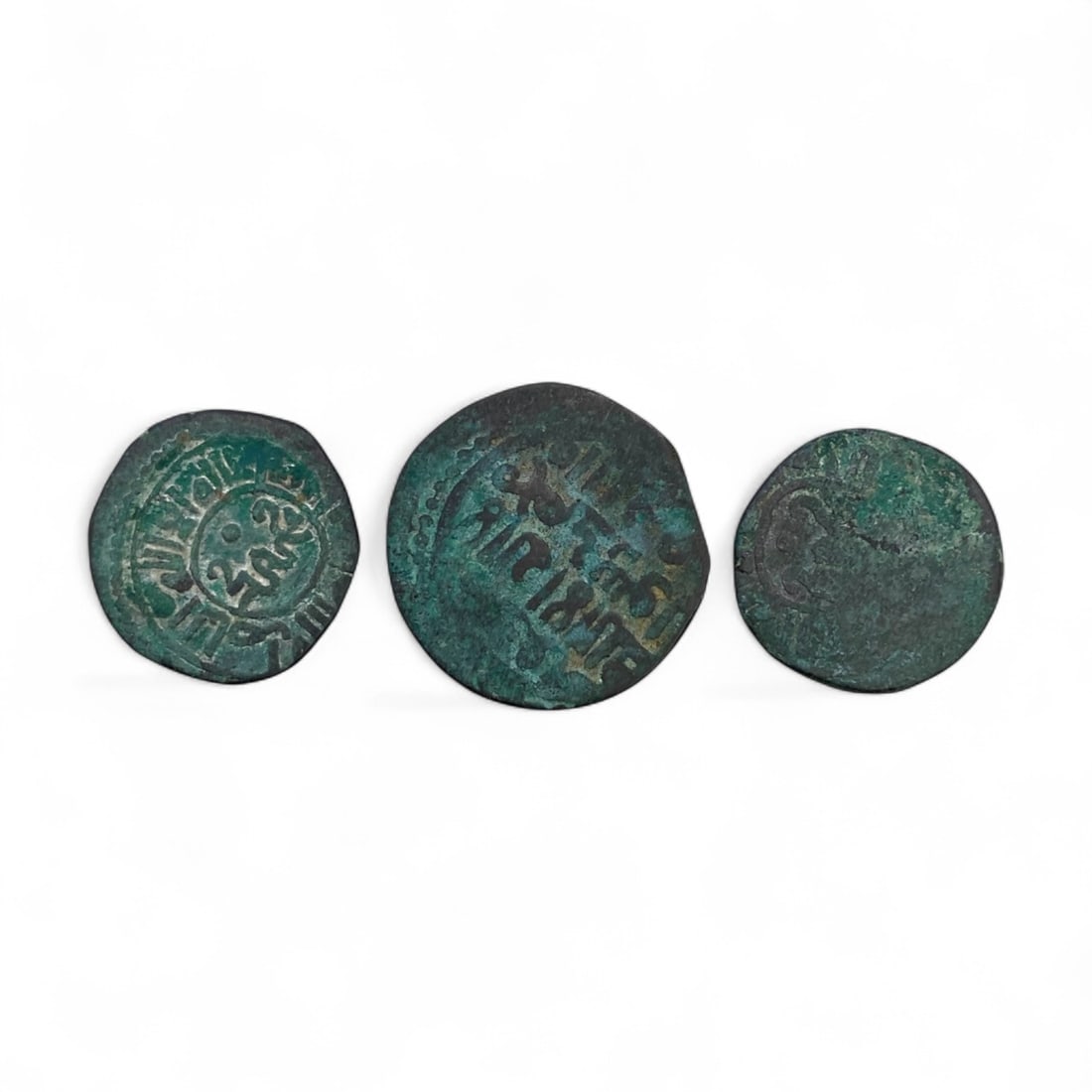 Ancient Mongol Empire Bronze Coins Trio, c. 13th-14th Century CE, 9g: This set of three bronze coins, dating to the height of the Mongol Empire in the 13th-14th century CE, offers a tangible link to one of history's largest and most influential empires. Measuring betwee