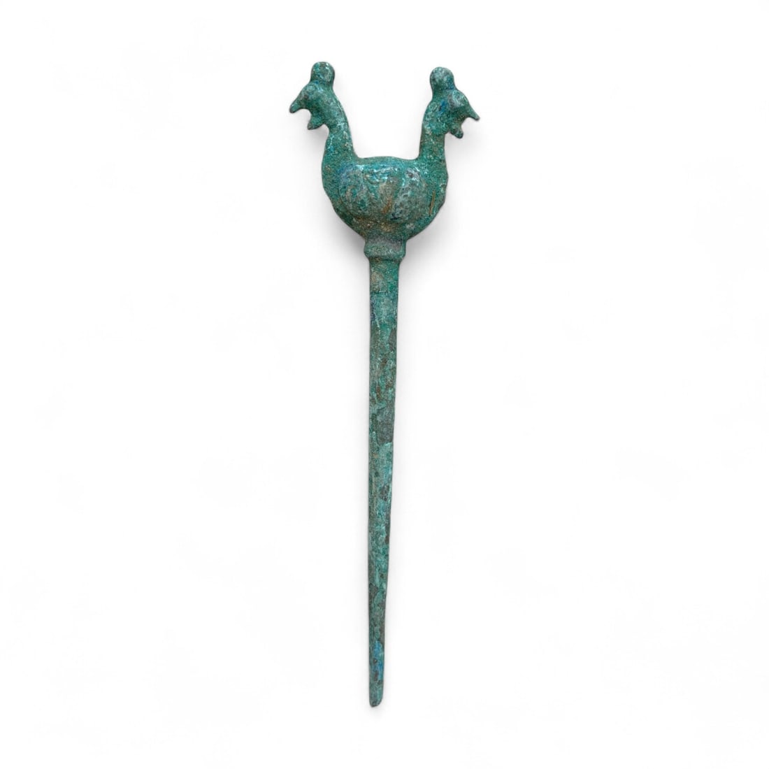 Ancient Roman Double-Duck Finial Bronze Hair Pin, c. 1st-3rd Century CE, 38g (1 of 2)