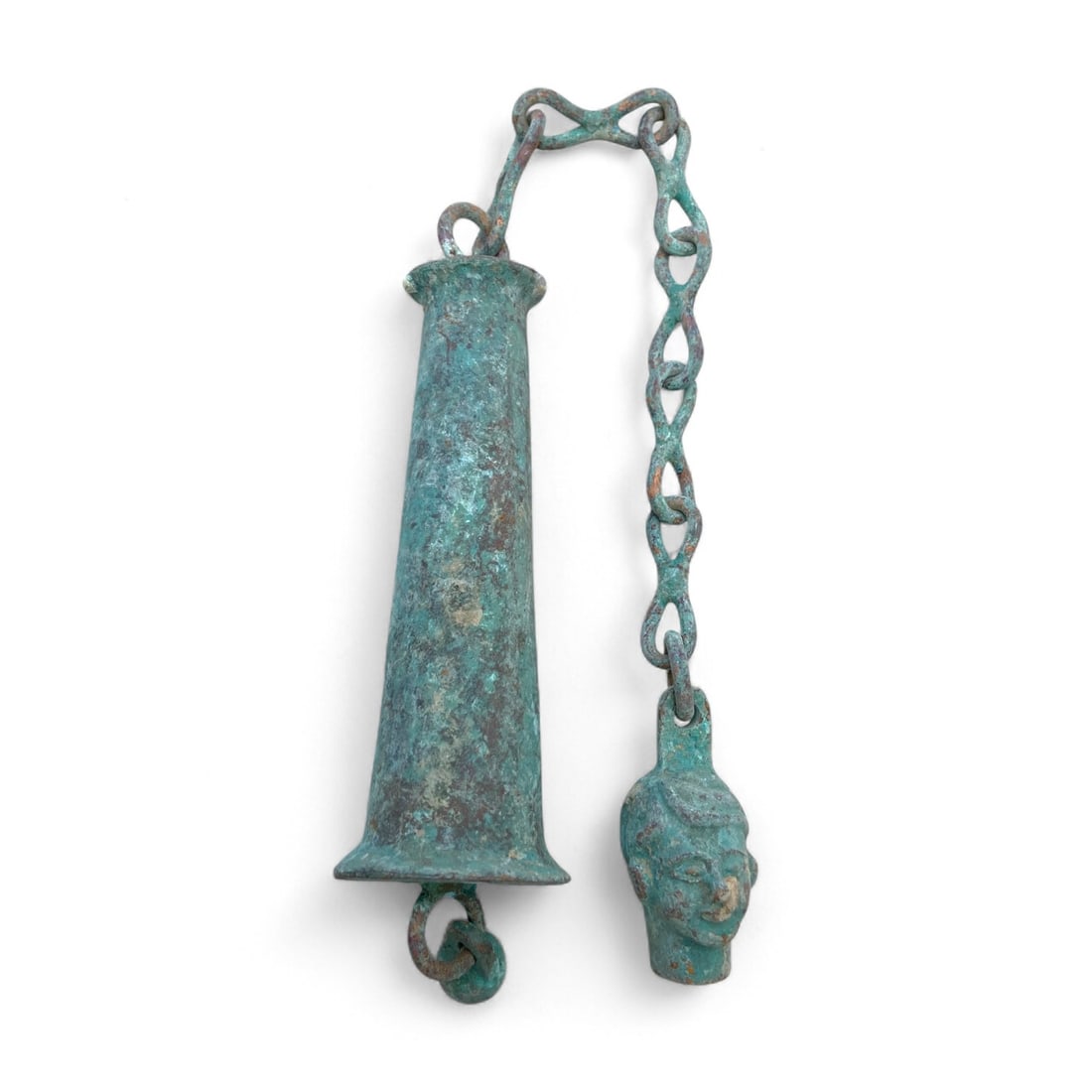 Ancient Roman Bronze Steelyard Weight with Chain and Bust Terminal, c. 1st-3rd Century CE, 157g (1 of 2)