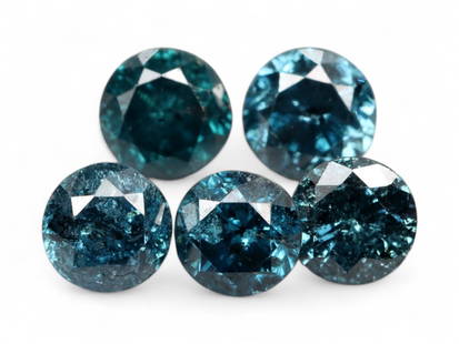 0.45 Carats Blue Diamond Round Lot - 5 Stones, 2.8 mm Each, Irradiated Color: This parcel of five round-cut blue diamonds, totaling 0.45 carats, showcases an intense oceanic hue achieved through professional irradiation. Each gem displays vivid teal-blue flashes, brought to lif