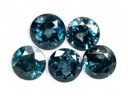 0.45 Carats Blue Diamond Round Lot - 5 Stones, 2.8 mm Each, Irradiated Color: This parcel of five round-cut blue diamonds, totaling 0.45 carats, showcases an intense oceanic hue achieved through professional irradiation. Each gem displays vivid teal-blue flashes, brought to lif