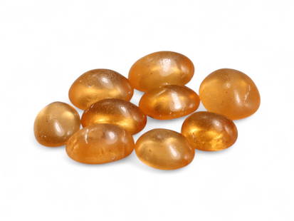 6.44 Carats Fanta Mandarin Garnet Cabochon Lot - Natural Stones: This bright and lively lot of mandarin garnet cabochons radiates a warm, golden-orange hue, reminiscent of sunlit amber. Each gem features a smooth, polished dome that enhances its translucence, allow