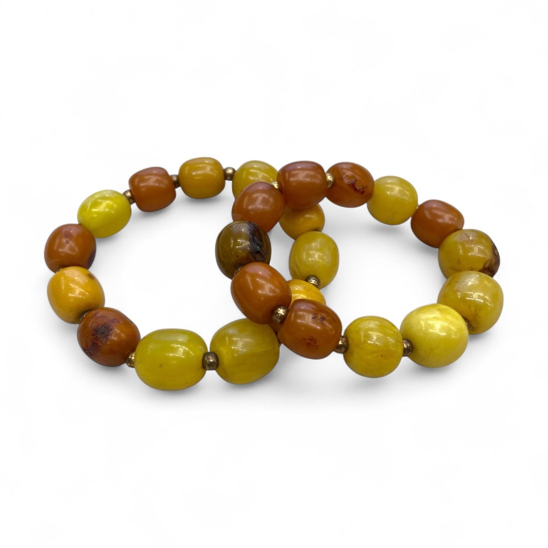 Antique Baltic Amber Bead Bracelets Pair, c. Early 20th Century, 40g (1 of 1)