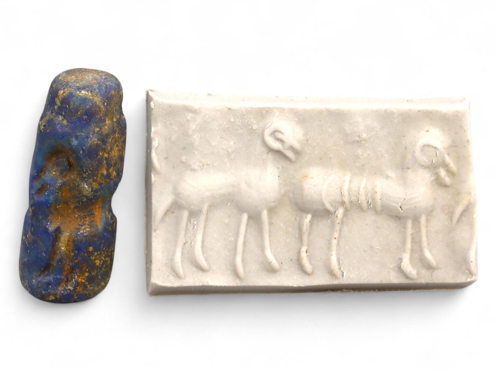 Ancient Indus Valley Twin Ram Procession Lapis Lazuli Stamp Seal, 2500-2000 BCE, 2.3x1cm, 4.3g (1 of 4)