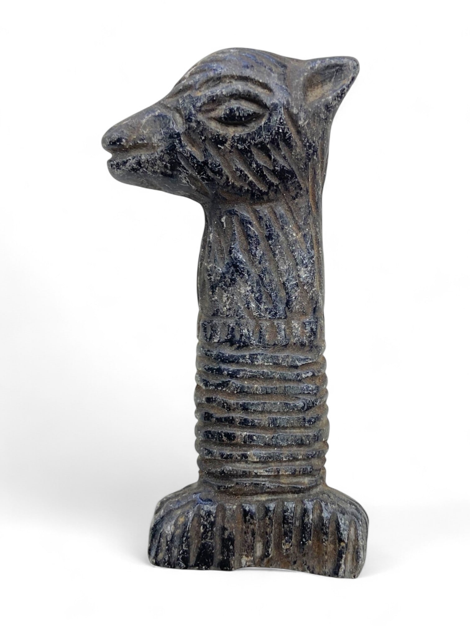 Ancient Near Eastern Black Steatite Animal Head Scepter Terminal, c. 2nd-1st Millennium BCE, 42g (1 of 2)