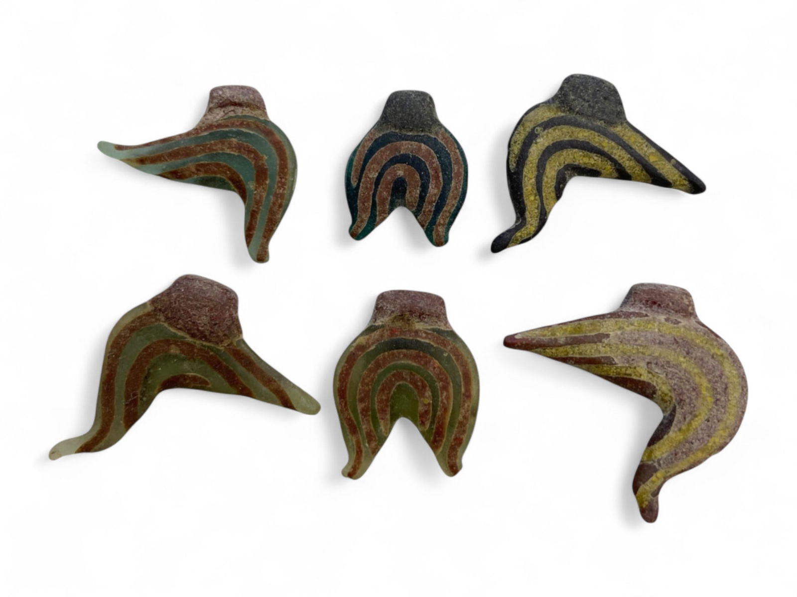 Ancient Medieval Islamic Glass Bird Beads in Multicolored Mosaic, c. 10th-12th Century CE, 11g (1 of 2)