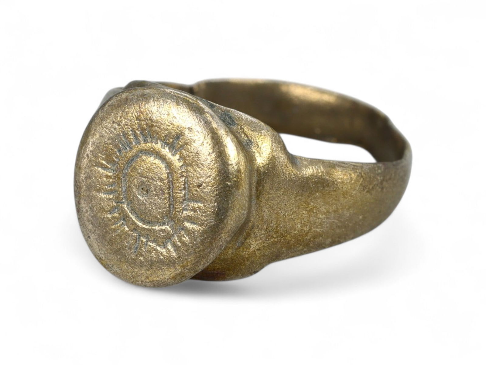 Ancient Roman Sunburst Seal Motif Gilt Bronze Ring, c. 2nd-3rd Century CE, US 6, 5.7g (1 of 3)