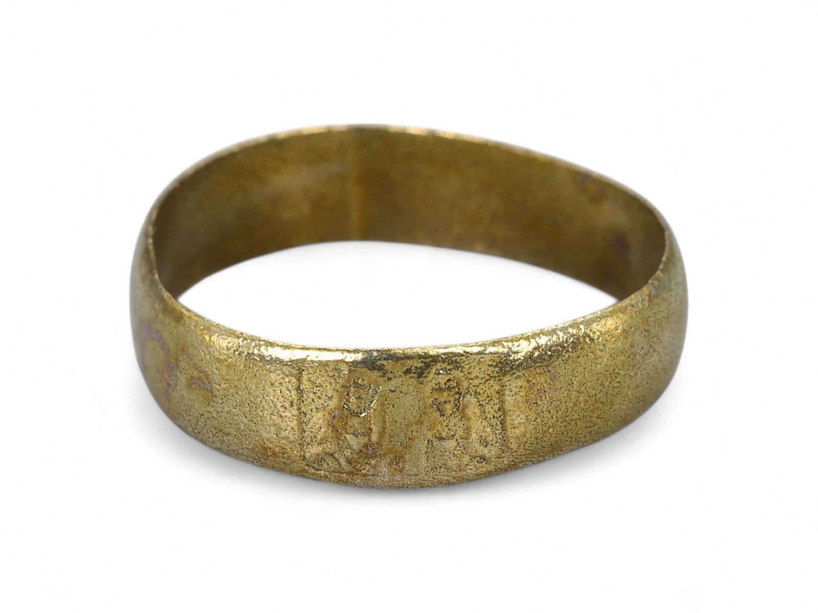 Ancient Roman Engraved Portrait Bronze Band Ring with Gilding, c. 2nd-3rd Century CE, US 10.5, 2.7g (1 of 3)