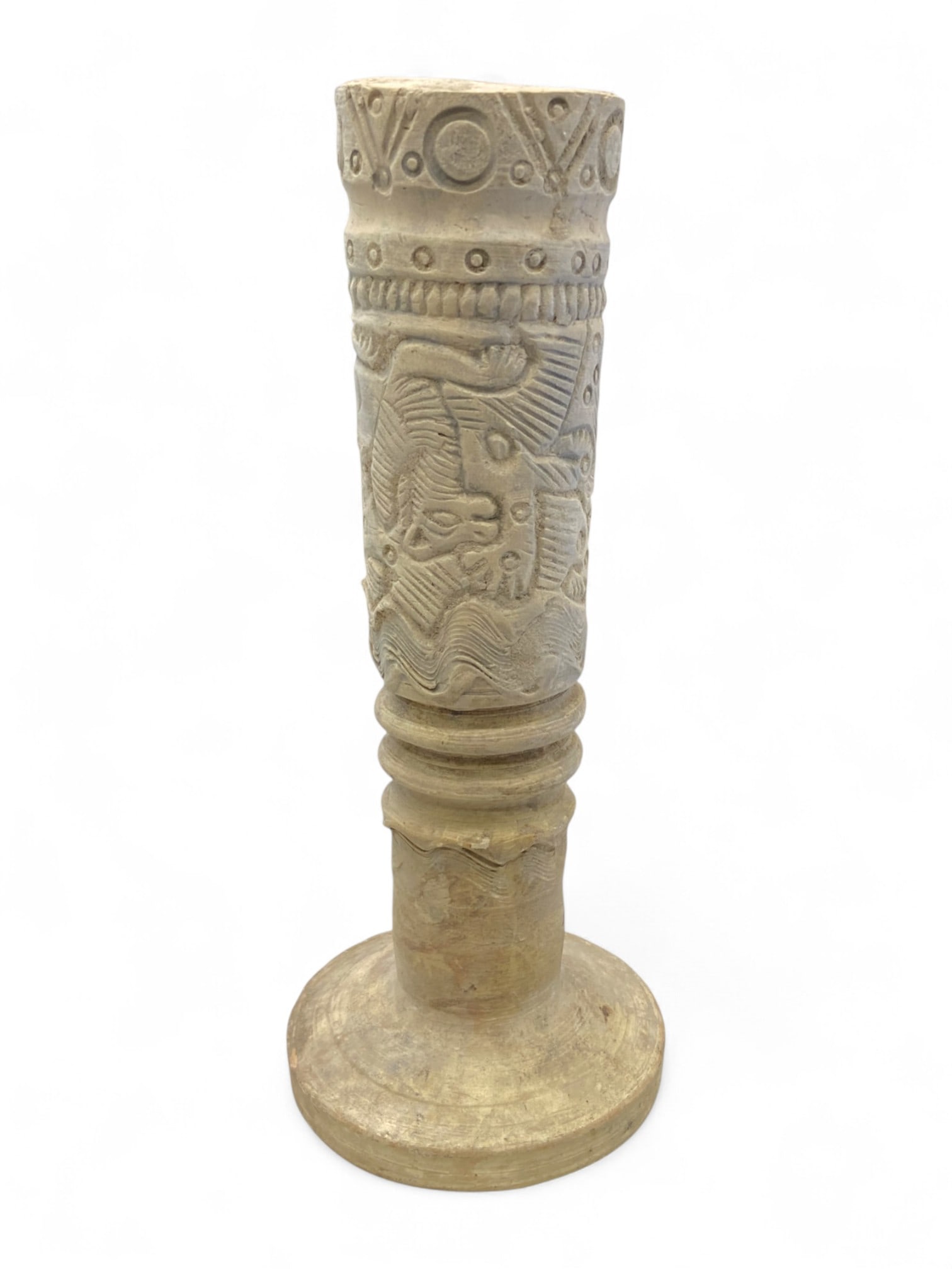 Ancient Elamite Ritual Alabaster Offering Stand with Combat Scene, c. 2nd Millennium BCE, 1046g (1 of 7)